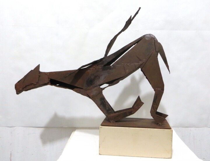 Sculpture titled "CADUTA DA CAVALLO" by Morgese Giovanni, Original Artwork, Metals