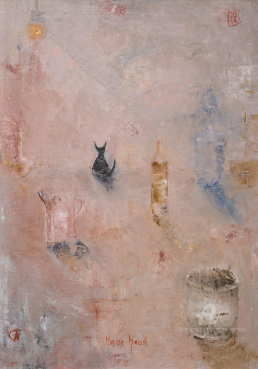 Pittura intitolato "cat still life" da Mariano Moriconi, Opera d'arte originale, Olio