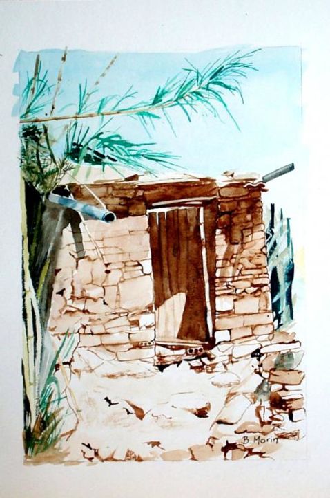 Peinture intitulée "La grange au bambou" par Bernard Morin, Œuvre d'art originale, Huile