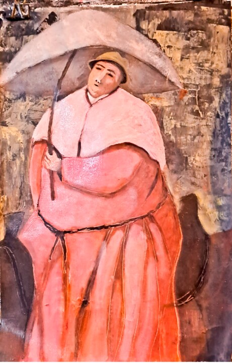 Pintura titulada "EL GORDO CON SOMBRI…" por Arturo Morin, Obra de arte original, Oleo