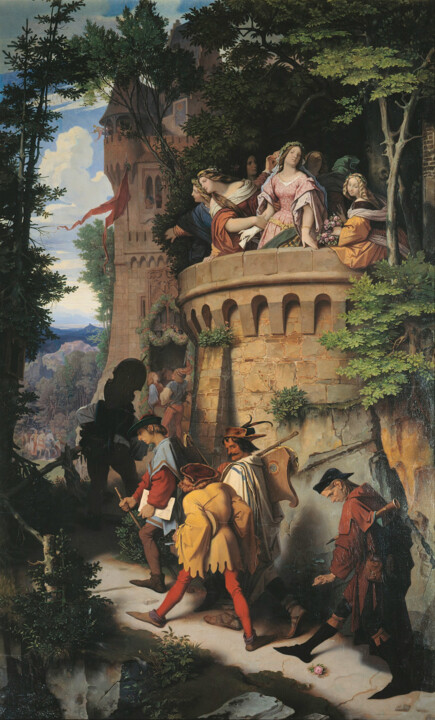 Pittura intitolato "La rose ou la migra…" da Moritz Von Schwind, Opera d'arte originale, Olio