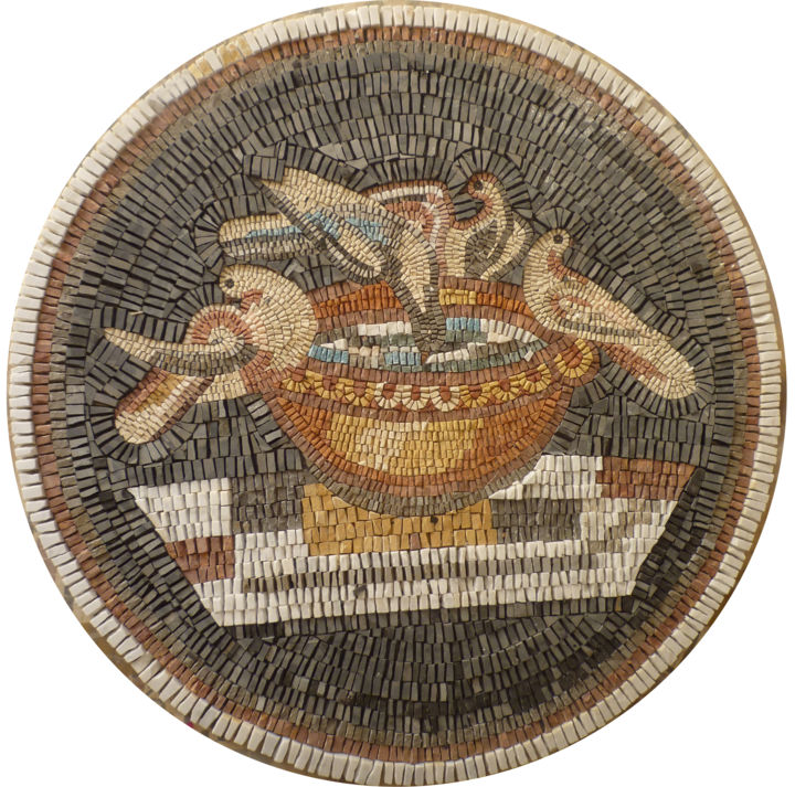 Sculpture intitulée "4 colombes boire da…" par Mosaique Jaballah, Œuvre d'art originale