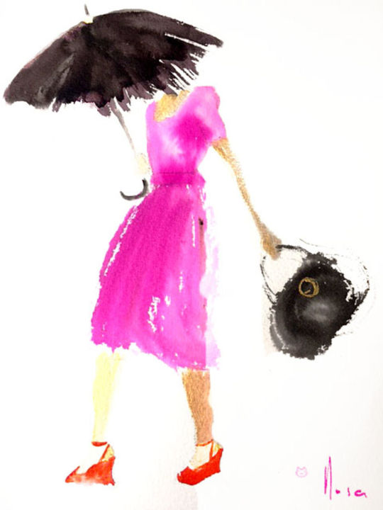 绘画 标题为“Femme courant sous…” 由Mosa, 原创艺术品, 水彩