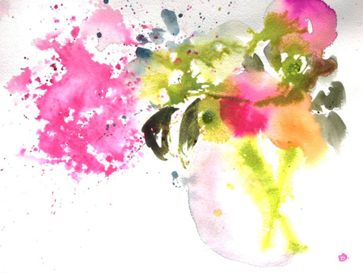 Painting titled "Fleurs de printemps" by Mosa, Original Artwork, Watercolor