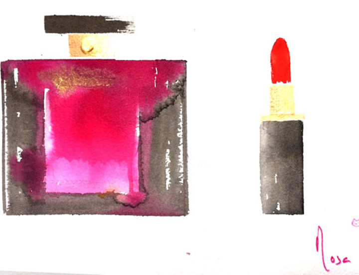 Peinture intitulée "Parfum et rouge à l…" par Mosa, Œuvre d'art originale, Aquarelle