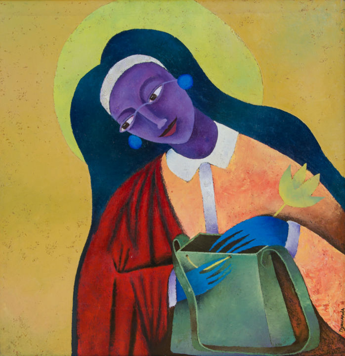 Pintura intitulada "Virgin" por Moses Nyawanda, Obras de arte originais, Óleo