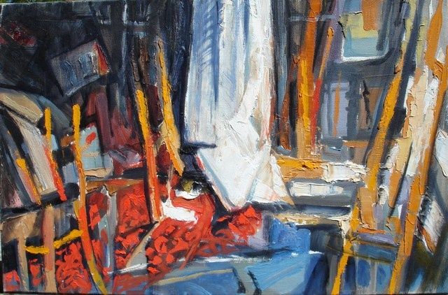 Painting titled "L'ATELIER IV" by Michel Moskovtchenko, Original Artwork, Oil