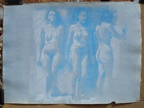 Dessin intitulée "CENDRA  TROIS POSES" par Michel Moskovtchenko, Œuvre d'art originale, Pastel