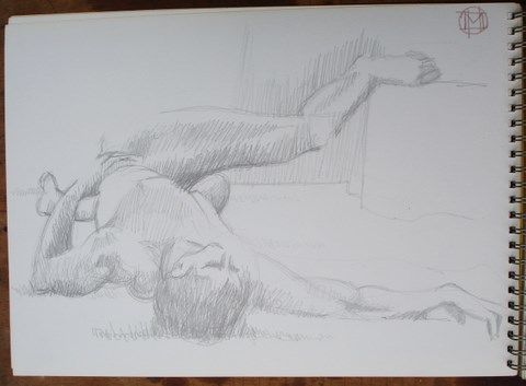 Drawing titled "HOMME ALLONGE SUR L…" by Michel Moskovtchenko, Original Artwork, Other