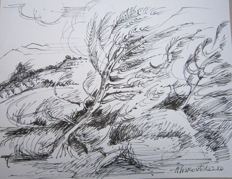 Drawing titled "COUP DE MISTRAL" by Michel Moskovtchenko, Original Artwork, Other
