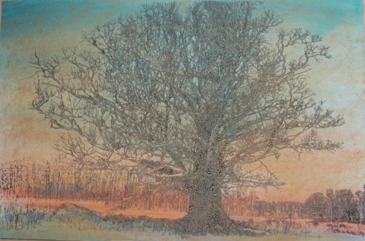 Drawing titled "CHENE AU CREPUSCULE" by Michel Moskovtchenko, Original Artwork, Other