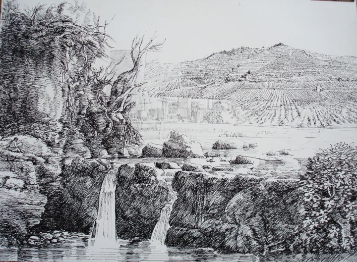 Drawing titled "PAYSAGE DANS LA DRO…" by Michel Moskovtchenko, Original Artwork, Ink