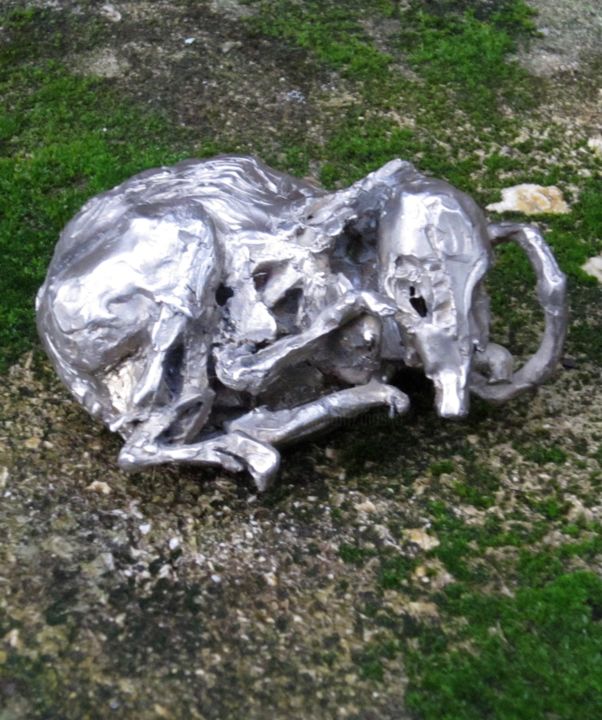 Sculpture intitulée "RAT MOMIFIE EN ARGE…" par Michel Moskovtchenko, Œuvre d'art originale, Métaux