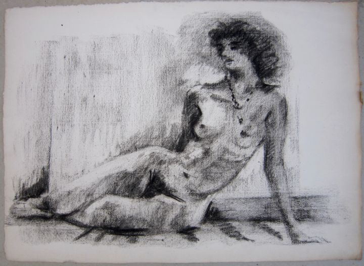 Drawing titled "L'AMÉRICAINE" by Michel Moskovtchenko, Original Artwork, Charcoal