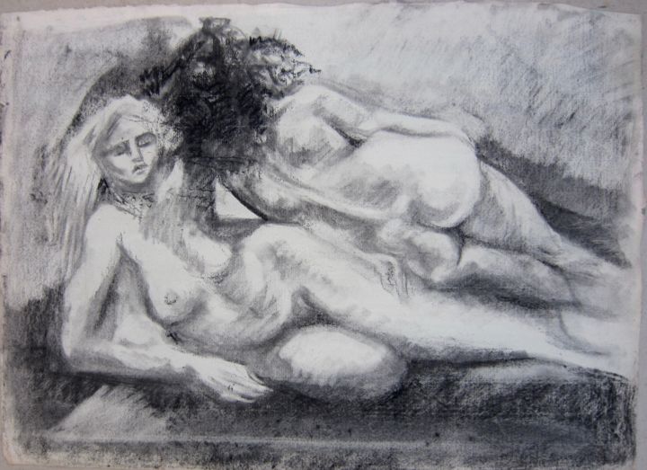 Drawing titled "PILE ET FACE" by Michel Moskovtchenko, Original Artwork, Charcoal