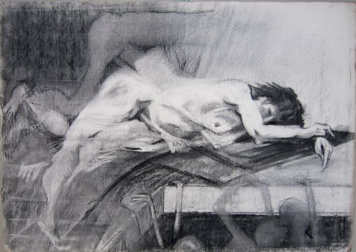 Drawing titled "LA PAGAILLE" by Michel Moskovtchenko, Original Artwork, Charcoal