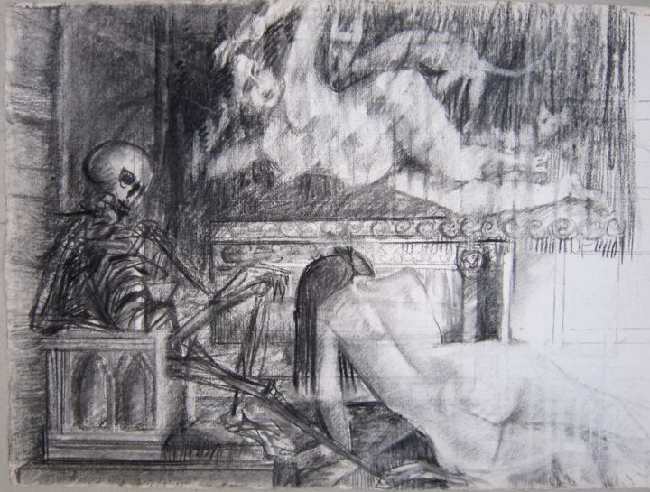 Drawing titled "CAUCHEMAR" by Michel Moskovtchenko, Original Artwork, Charcoal