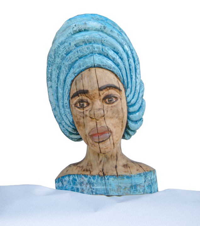 Escultura titulada "Elisa - African Hea…" por Mosoti Kepha, Obra de arte original, Madera