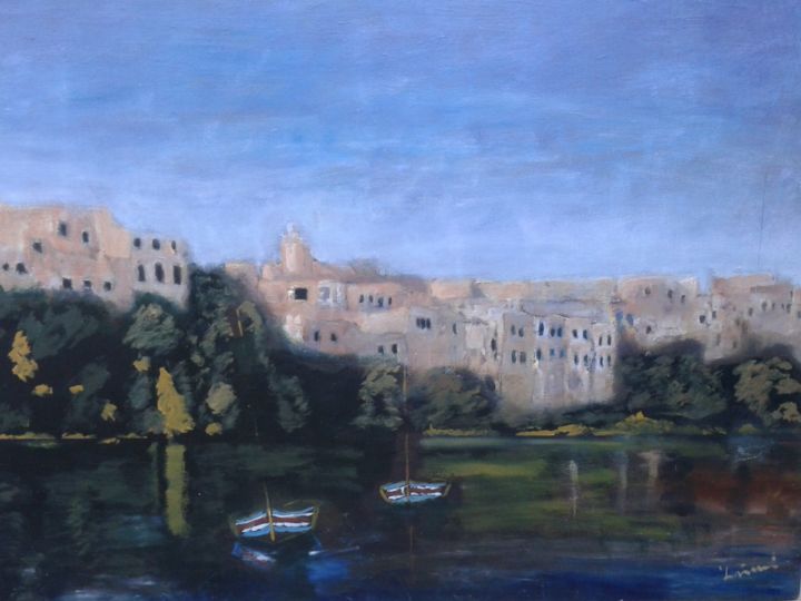 Peinture intitulée "2-barques-d-azemour." par Mostafa Laroui, Œuvre d'art originale