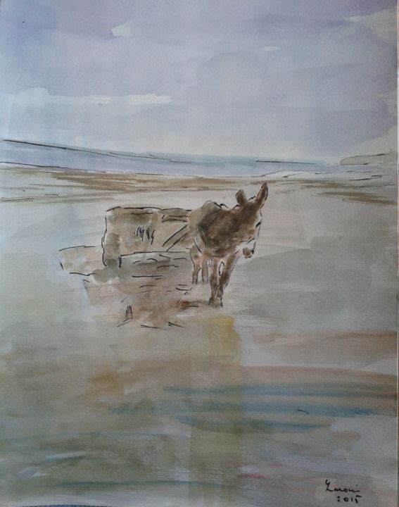 Peinture intitulée "Collecte d'algue ro…" par Mostafa Laroui, Œuvre d'art originale, Aquarelle