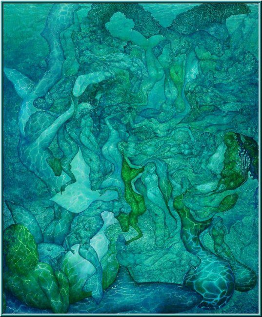 Pittura intitolato "Wasserwesen" da Roland Rafael Repczuk, Opera d'arte originale, Olio