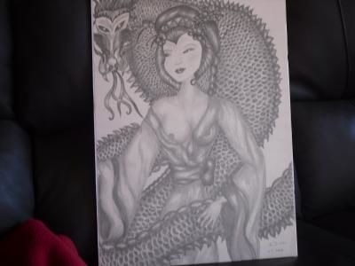 Drawing titled "dresseuse de dragon" by Brigitte Burel-Lachambre, Original Artwork, Other