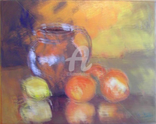 Painting titled "nature morte au cit…" by Maryse Mouez, Original Artwork