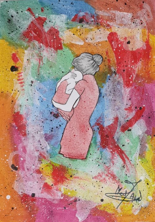 Pintura titulada "Amour d'une mère" por Ahmadou Lakhamy Traoré, Obra de arte original, Acrílico