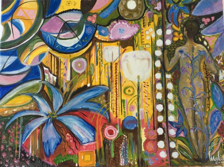 Malerei mit dem Titel "Le jardin de l’arti…" von Mariam Mouliets, Original-Kunstwerk, Öl Auf Keilrahmen aus Holz montiert