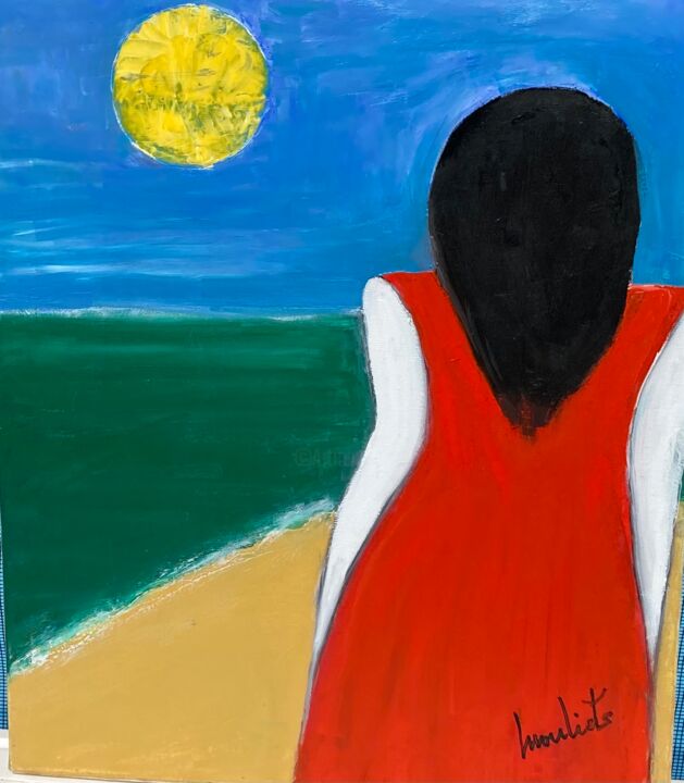 Painting titled "La fille en rouge d…" by Mariam Mouliets, Original Artwork, Oil Mounted on Wood Stretcher frame