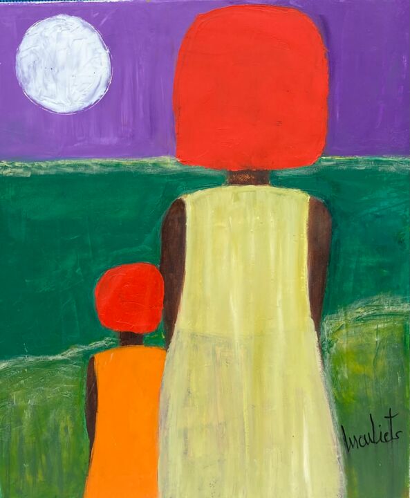 Картина под названием "Mère et enfant.jpeg" - Mariam Mouliets, Подлинное произведение искусства, Масло Установлен на Деревян…