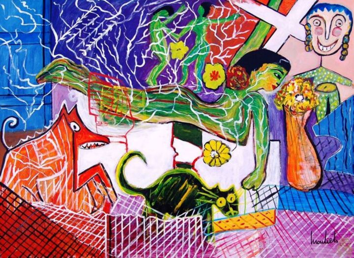 Картина под названием "Tourment" - Mariam Mouliets, Подлинное произведение искусства, Масло Установлен на Деревянная рама дл…
