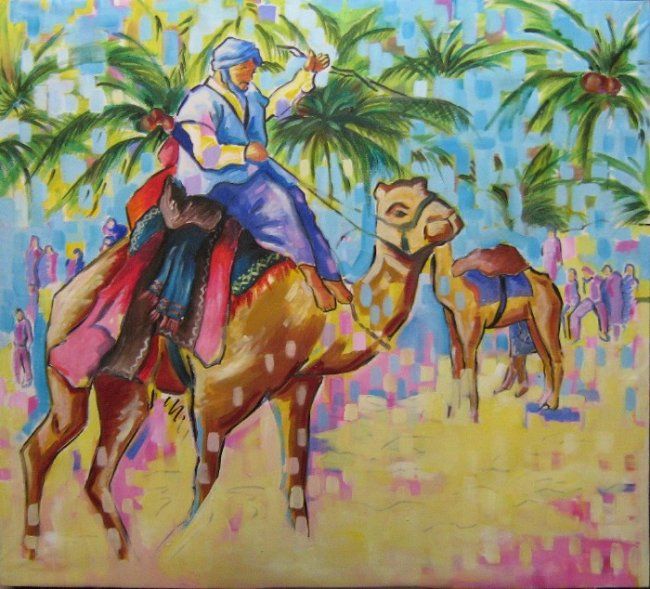 Painting titled "La course au chamea…" by Rahmouna Boudjellal, Original Artwork