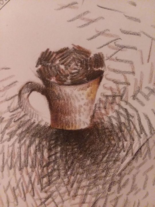 Drawing titled "every day coffee" by Mouna Benserradj, Original Artwork, Pencil