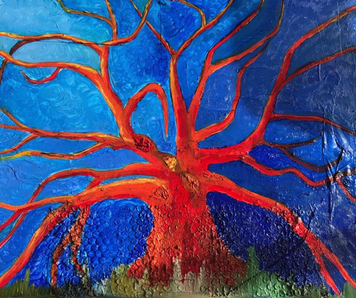 Peinture intitulée "rouge-bleu.jpg" par Mounia Baulesi, Œuvre d'art originale, Huile