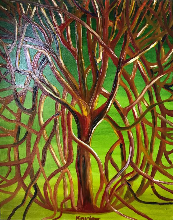 Peinture intitulée "L'arbre-oeuf" par Mounia Baulesi, Œuvre d'art originale, Huile