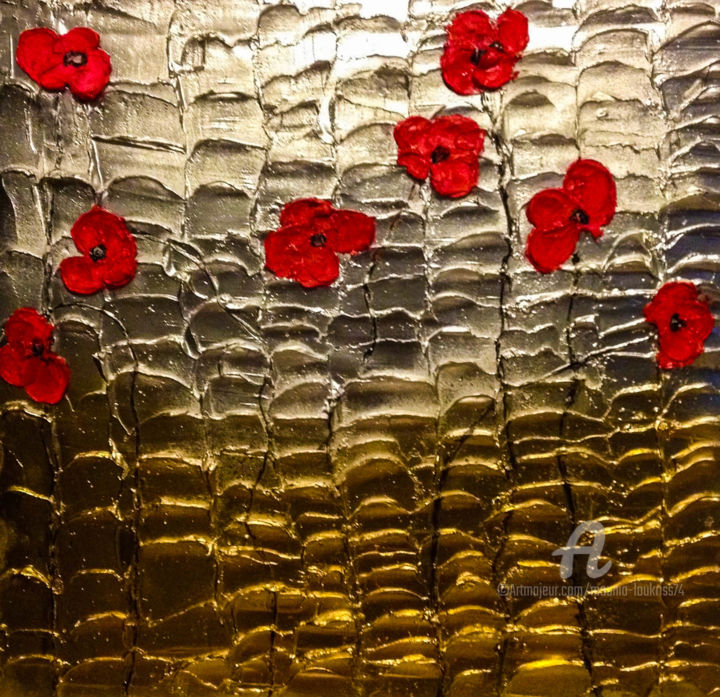 Painting titled "” Coquelicots boucl…" by Mounia Loukriss, Original Artwork, Acrylic