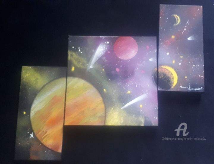 Peinture intitulée "” Espace et Astrono…" par Mounia Loukriss, Œuvre d'art originale, Acrylique