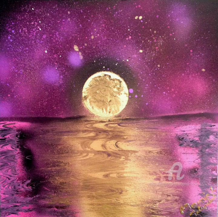 Pintura intitulada "” Pleine Lune “" por Mounia Loukriss, Obras de arte originais, Acrílico