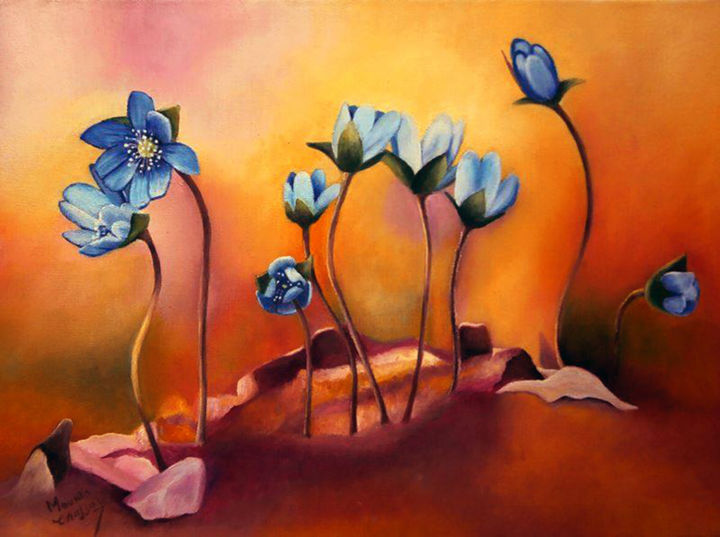 Peinture intitulée "hepatica." par Mounia Chaffai, Œuvre d'art originale, Huile