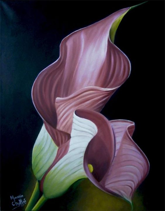 Peinture intitulée "fleur-arum-huile jpg" par Mounia Chaffai, Œuvre d'art originale, Huile