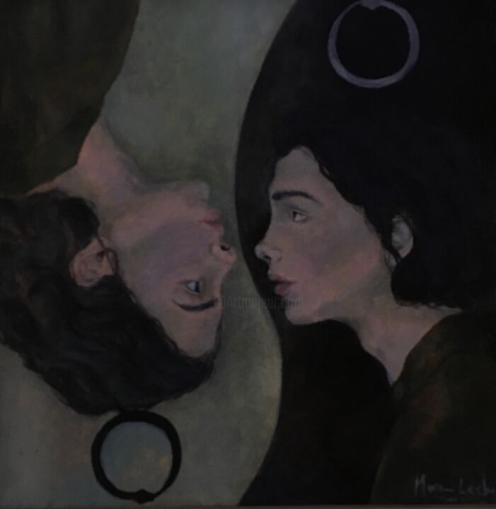 Peinture intitulée "Yin yang" par Mounia Lachqar, Œuvre d'art originale, Aquarelle