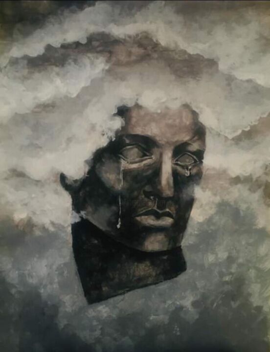 Peinture intitulée "Raining tears" par Mounia Lachqar, Œuvre d'art originale, Huile