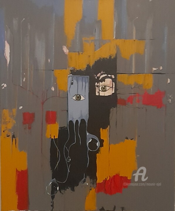Peinture intitulée "Derrière un selfie" par Mounir Ajal, Œuvre d'art originale, Acrylique