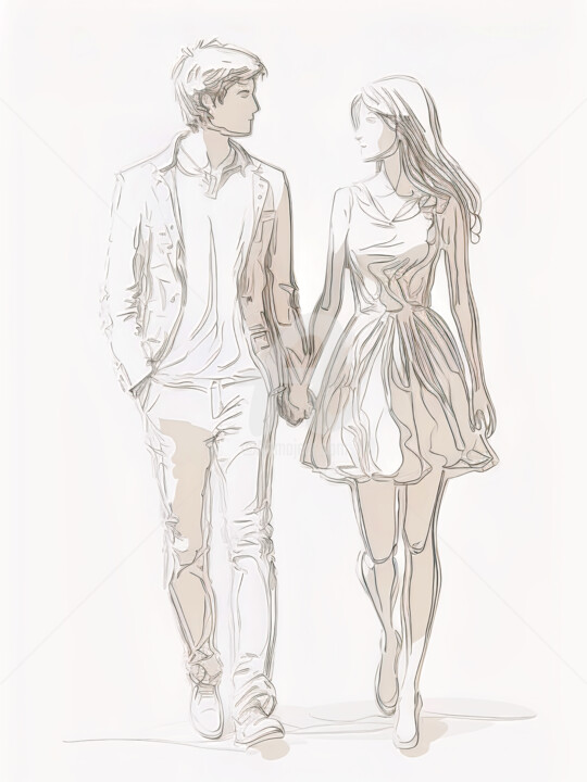 Digital Arts titled "Romantic Couple Hol…" by Mounir Khalfouf, Original Artwork, AI generated image