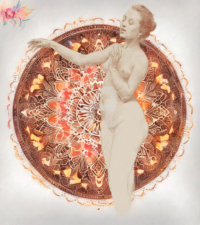 Digital Arts με τίτλο "Mandala Vintage Sen…" από Mounir Khalfouf, Αυθεντικά έργα τέχνης, 2D ψηφιακή εργασία