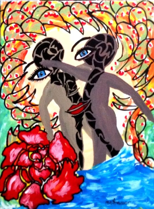 Картина под названием "Adam et Eve" - Mounya Ammor, Подлинное произведение искусства, Акрил Установлен на Деревянная рама дл…