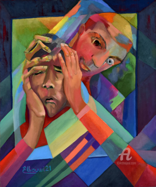 Schilderij getiteld "Psychosis of sadden…" door Mourad Elloumi, Origineel Kunstwerk, Olie
