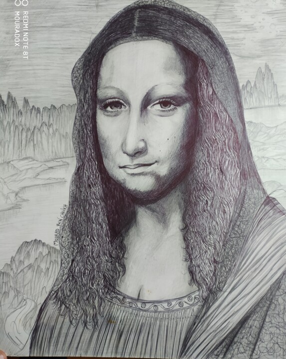 Drawing titled "La Joconde" by Mourad Lila, Original Artwork, Ballpoint pen