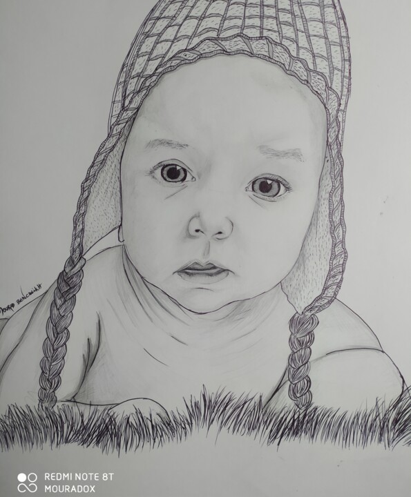 Drawing titled "Innocence" by Mourad Lila, Original Artwork, Pencil